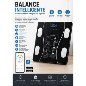 Article  Balance Connectée Intelligente Bluetooth – Analyse Corporelle Complète – Écran LCD – Jusqu’à 180kg – Compatible Android & iOS