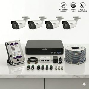 Uniview Kit Vidéosurveillance Complet 4 Caméras HD 2MP + DVR 4 Ports + Disque Dur 500GB + Câble Cat6 – Système Sécurité Maison & Boutique