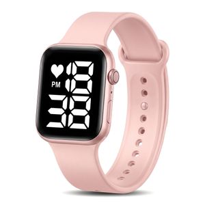 Montre de sport numérique carrée pour femmes avec compteur de pas et réveil - Rose Sakura