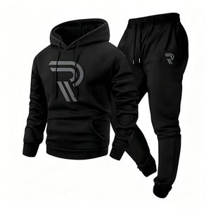 Kepokasn Ensemble décontracté 2 pièces pour homme : sweat à capuche et pantalon de jogging - Noir