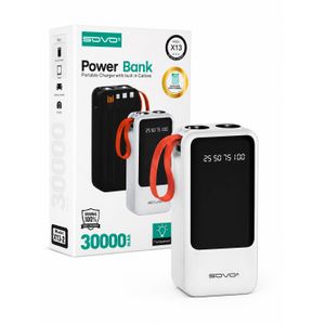 Power Bank SOVO X13 – 30000mAh Ultra Puissant avec Câbles Intégrés