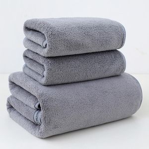 Dou-color Ensemble de 3 Serviets de Bain en Velours Corallien 35x75cm, Serviettes Absorbantes Sèches Rapides pour Adultes, Épaisse Sans Dépilage, Anneau de Suspension, Multicolore