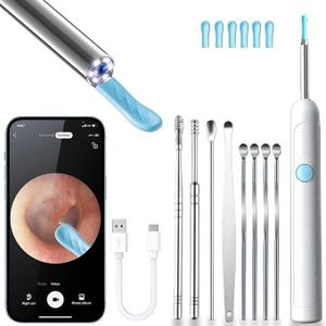 Outil de Nettoyage des Oreilles HD avec Caméra & Lumière LED – Otoscope pour Cire d’Oreille, Kit Cure-Oreille Rechargeable USB pour iOS & Android – Blanc