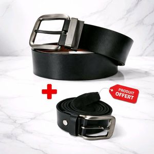  Ceinture Classique & Portefeuille Long en Simili Cuir- NOIE