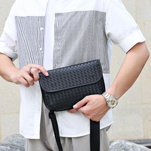 Sac bandoulière tissé en simili cuir  imperméable et léger pour hommes-noir