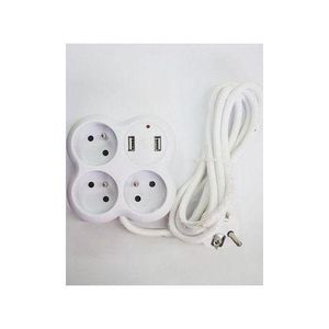 Gn Multiprise Filaire / Rallonge, 3 Prises - 2 Port USB - 1,5 Metres - Blanc