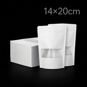 Lot de 100 Sachet Zip en Kraft blanc 14×20cm, Étanche pour conserver les Aliments – sacs zip – emballages zip – pour café, thé, épices, snacks, produits cosmétiques.. 