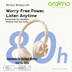 Oraimo Casque Bluetooth BoomPop Air Beige Gold - Autonomie 80h – Bonne Bass HavyBass - Bluetooth 5.2 – légers on-ear