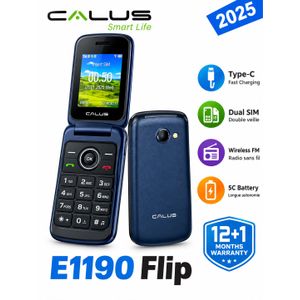 CALUS Téléphone-E1190 Flip-recharge USB Type-C, de la fonction Double SIM et de la radio FM sans fil