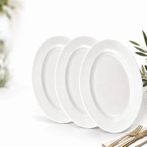 Lot de 3 Plats Ovales en Céramique – Blanc