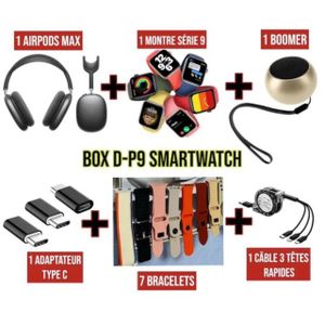 Kit Okpu D-P9 Montre Connectée Série 9 + Casque Bluetooth Noir + 7 Bracelets Interchangeables - Charge Sans Fil