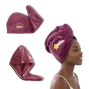 ShebSheb Serviette pour cheveux secs, bonnet de séchage en microfibre avec bouton en forme d’ours, turban en polaire corail pour cheveux mouillés, doux et absorbant