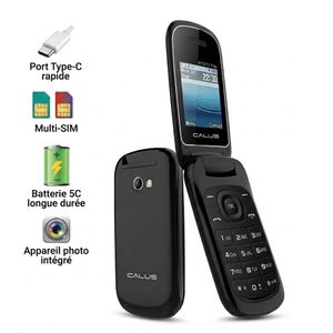 CALUS Téléphone à clapet - multimédia - Dual SIM - Noir 