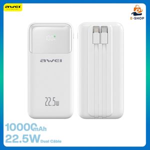PowerBank 10000mAh 22.5W Fast Charge - Cable LIGHTNING ET USB TYPE-C - Blanc
