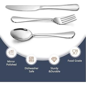 Ensemble de couverts 18 pièces en acier inoxydable (6 Cuillère+6 Couteaux+6 Fourchette)