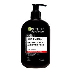 Gel nettoyant Anti-Points noirs GARNIER PureActive 250ml BHA+Charbon nettoie et désobstrue les pores réduit les points noirs & le sébum 
