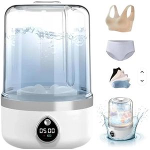 Mini Machine à Laver Portable Rechargeable sans Fil, plusieurs Lavages par Charge – Mode Lavage Doux – Pour Bébé, Sous-vêtements, Soutiens-gorge, Chaussettes, Camping et Camping-car – Blanc