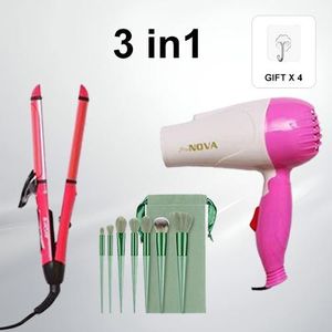 SUNDASELF Fer à lisser et à boucler 2 en 1 avec sèche-cheveux - Rose + Sèche-cheveux professionnel gratuit