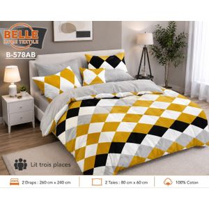 Belle Lot de 2 Draps et 2 Taies - Confort et Élégance pour Lit 3 Places