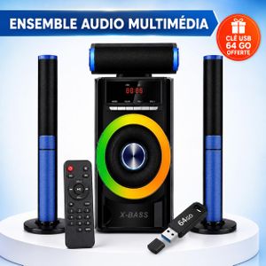 Système multimédia avec 3 enceintes, télécommande - Clé USB 64 Go offerte