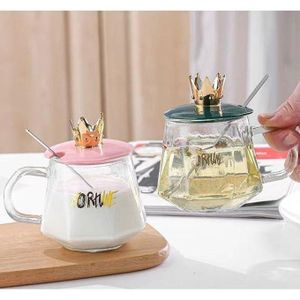 Lot de 2 tasses en verre de haute qualité avec couvercle en forme de couronne