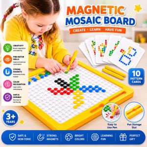 Jeu Mosaïque Magnétique Éducatif pour Enfants – Tableau Créatif avec Stylos Magnétiques, Cartes Modèles & Apprentissage Ludique