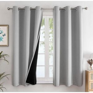 Rideaux occultants à 100 % pour chambre à coucher avec doublure noire, 2 couches épaisses, rideaux occultants thermiques isolants à œillets, longueur 63 pouces, ensemble de 1 panneau (gris clair, 40 x 63 pouces)
