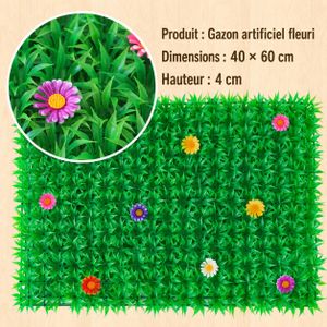 Panneau de gazon artificiel décoratif avec fleurs multicolores