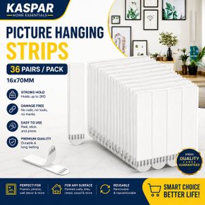 Lot de 36 bandes adhésives sans perçage pour cadres – Un ensemble polyvalent de solutions de fixation autocollantes, idéal pour suspendre cadres, affiches, décorations et divers objets muraux.