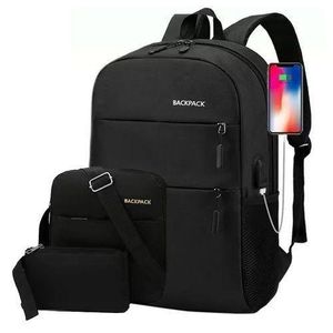 Backpack Sac à Dos D'affaires Scolaire Multifonctionnel 3 - En - 1 Avec Fente USB - Noir