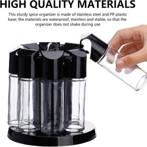 8 bouteilles d'épices avec couvercle, bouteilles de stockage d'épices en verre, ensemble de rack d'épices rotatif