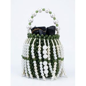 Sac à Main En Perle Vert/ Blanc Très Chic & Raffiné.
