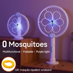 Lampe anti-moustiques électrique pliable 2-en-1 : raquette et lampe anti-moustiques - Appareil anti-insectes rechargeable + bracelet anti-moustiques OFFERT