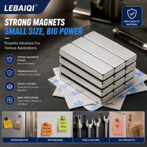 Lot de 12 puissants aimants en barre au néodyme – Aimants puissants aux terres rares avec dos adhésif double face, idéaux pour réfrigérateurs, garages, cuisines, loisirs créatifs, bureaux et plus encore.