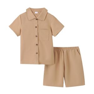Catpapa 6-10 Ans: Ensemble Chemise Manches Courtes & Short Khaki Classique - Polyvalent, Confortable et Élégant pour l'École & Occasions Formelles - Garçons