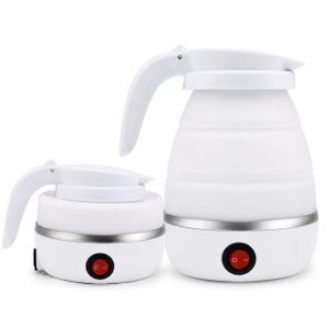 Bouilloire électrique pliable blanc, en silicone – compacte et portable 600ml.