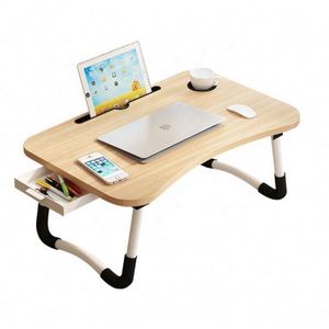 Table Tablette Pour Ordinateur Portable Pliable Multifonction Bureau Lit Chevet - Porte-Gobelet Support Laptop avec Tiroir Tiroir