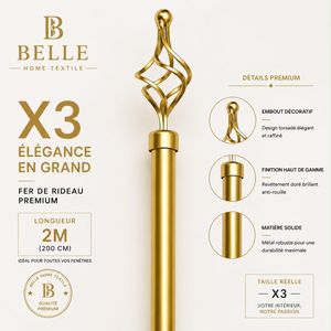 Belle lot De 3 Tringles à Rideaux Extensible 2m