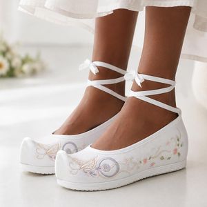 SHJO Chaussures Femme Toile Légère Confort Marche Style Rétro Compensée Blanc