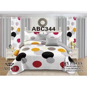 Ensemble Complet de Lit et Rideaux 6 Pièces - Motifs Ronds Multicolores