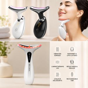 Masseur électrique ( rechargeable ) vibrant anti-âge pour traitement de lifting du visage et du cou, 3 modes, lumière LED, dispositif de beauté anti-rides, Réducteur de Double Menton