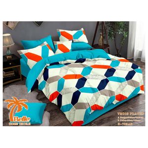 Belle Ensemble de literie 4 pièces, housse de couette 260x240cm, taies d’oreiller 80x60cm, tissu microfibre, lit trois places, motif géométrique hexagonal