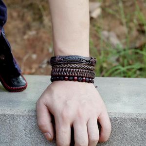 Autre Lot de 4 Bracelets Homme en Cuir et Perles avec motif plume – Style Vintage Élégant & Tendance