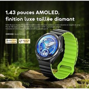 Oraimo Watch Nova 2R - Montre connectée Beau Ecran AMOLED 1,43P Noir - Appel Bluetooth - Santé Sport Et Loisir