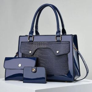 Mode Sac à Main Femme Verni Luxe 3 Pièces – Bleu