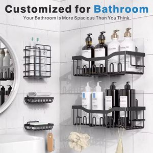 Étagère d'Angle de Douche Sans Perçage – Support de Rangement Mural pour Salle de Bain et Cuisine – Métal Inoxydable Noir Ultra Résistant