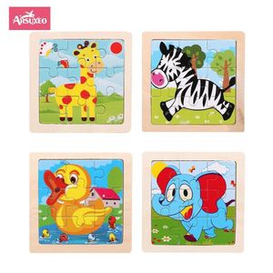 Arsuxeo 4 pièces/paquet Jeux de puzzle en bois pour enfants avec motif animal de dessin animé Jouets éducatifs Montessori pour enfants