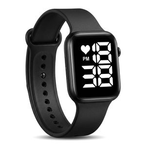 Montre Carrée LED pour Étudiants avec Compteur de Pas (Sans Application Nécessaire) pour Garçons et Filles - Noir