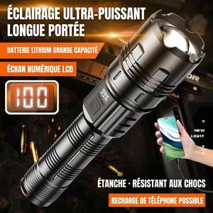 No Lampe Torche LED Rechargeable Haute Luminosite Zoom Reglable Etanche Portable Avec Affichage Batterie Numerique Pour Camping Urgence Exterieur