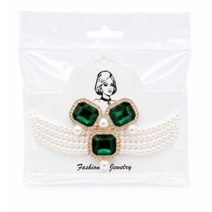 Collier Ras de Cou Perles avec Cristaux Vert Émeraude – Bijou Femme Élégant